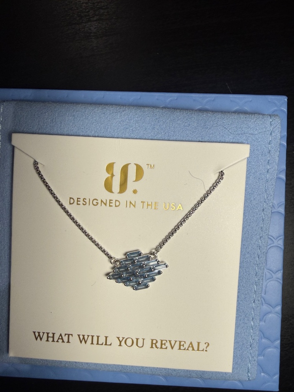 bp Light Blue Crystal Cluster Necklace — Silver Chain